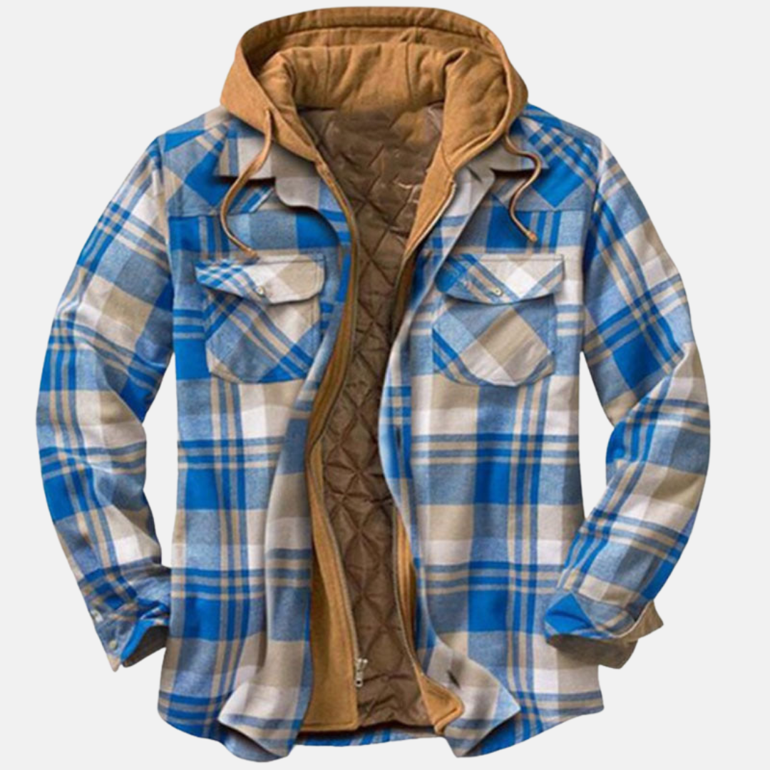 Karierte Herrenjacke mit markanten Knöpfen, ein warmer & stilvoller Begleiter für den Winter.
