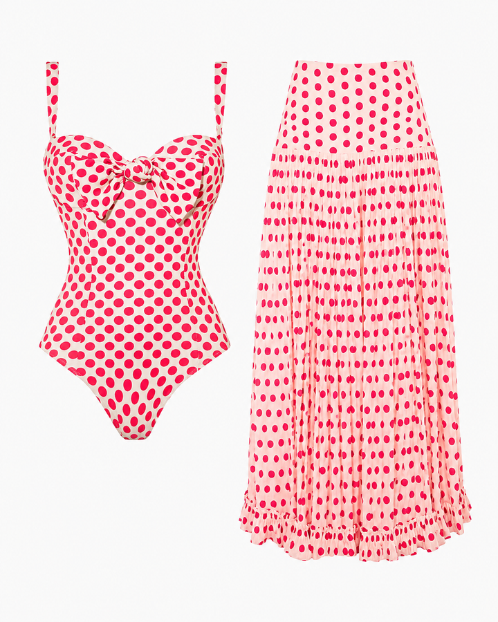 Modischer Damen Einteiler Bikini mit Herz-Print & leichtem Cover-Up Set für Sommerurlaub.