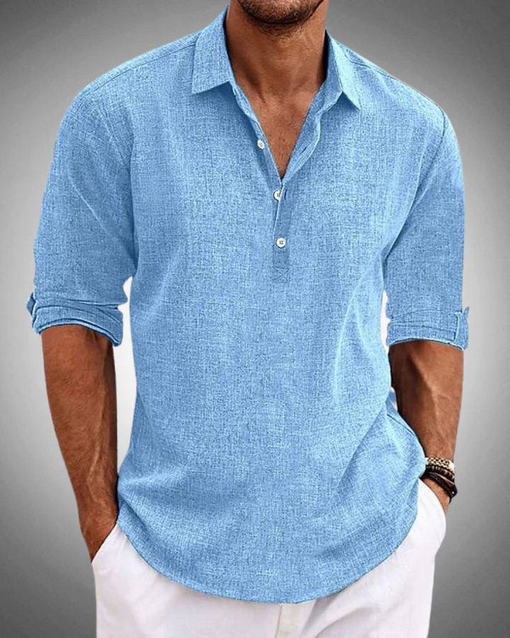 Elegantes Herren Langarmhemd, vielseitig für Business & Freizeit. Klassisches Design mit Knopfleiste.