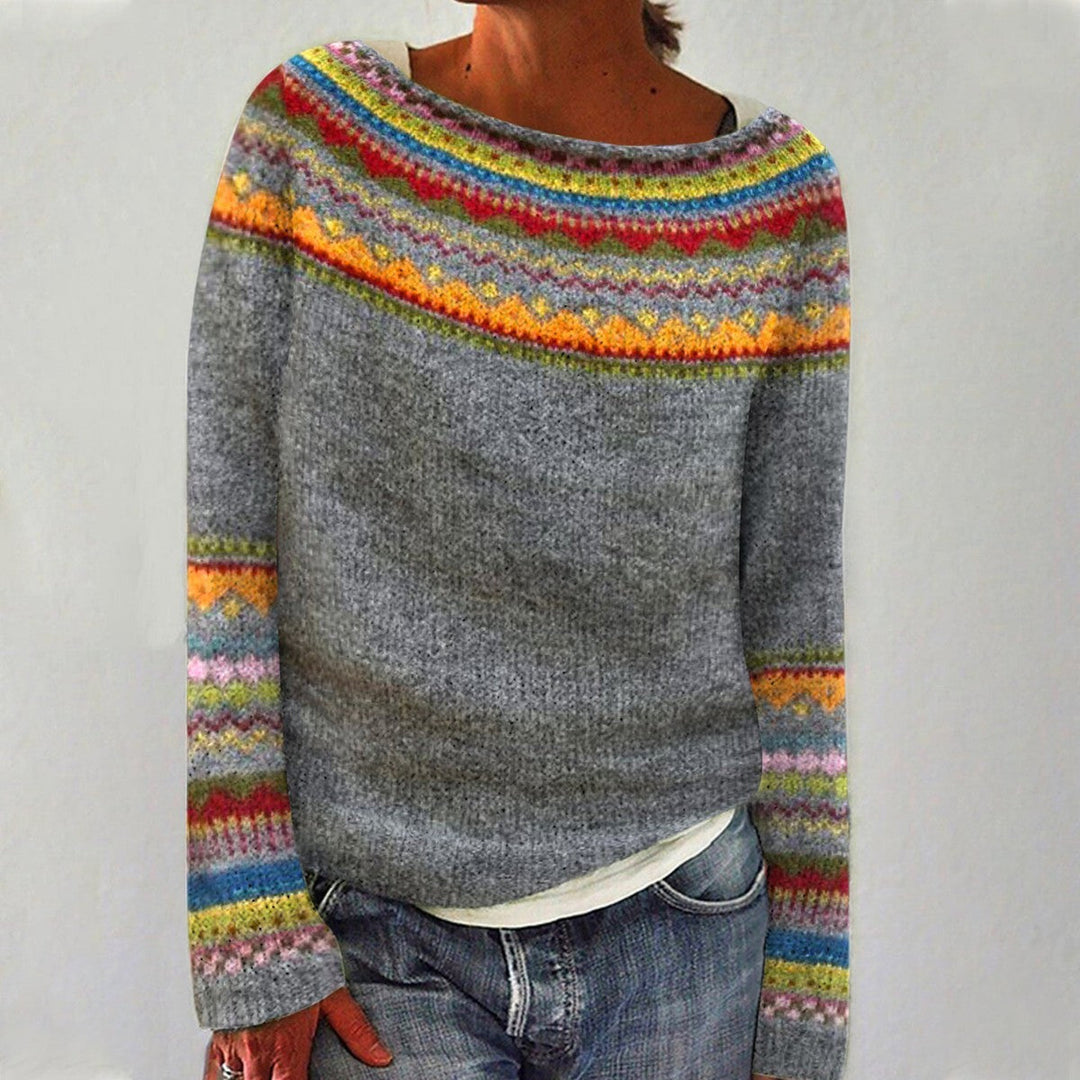 Damen Retro Strickpullover mit Rundhals, gemütlich für Herbst & Winter.