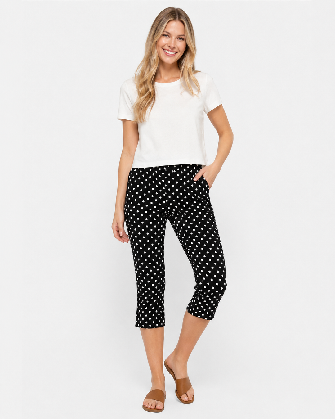 Modische Damenhose mit Punktmuster, Slim Fit und knöchellang, vielseitig kombinierbar für jeden Anlass.