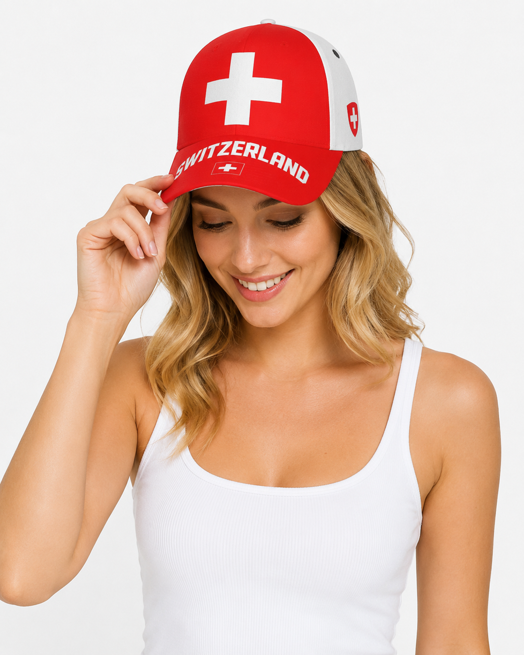 Kräftig rote Unisex Kappe mit Schweizer Kreuz, ein Muss für jeden Schweiz Fußball Fan.