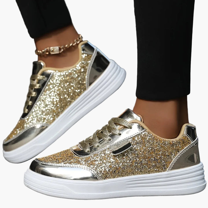 Damen Glitzer Sneaker, funkelnd, mit Plateau – ideal für Freizeit & Party. Modische Damenschuhe.