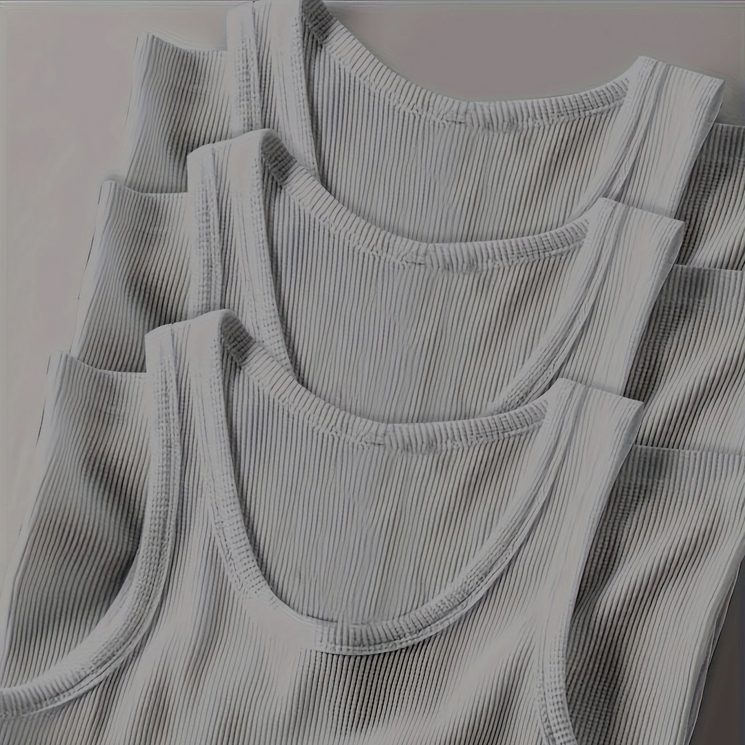 Nahaufnahme des Rippstoffs: Herren Tanktop Set, atmungsaktive Activewear für Sport & Sommer.
