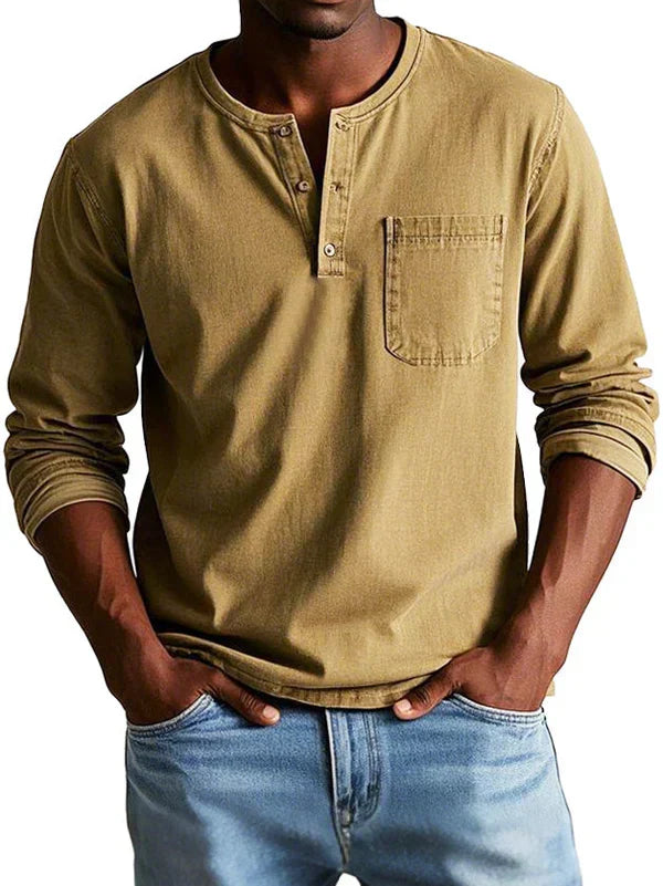 Männliches Langarmshirt im Henley-Stil, ideal für den täglichen Gebrauch und Freizeit.