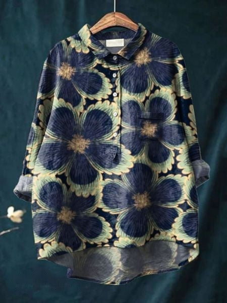 Bluse für Frauen: Herbstliche Damenbluse mit blumigem Muster, bequem und modisch.