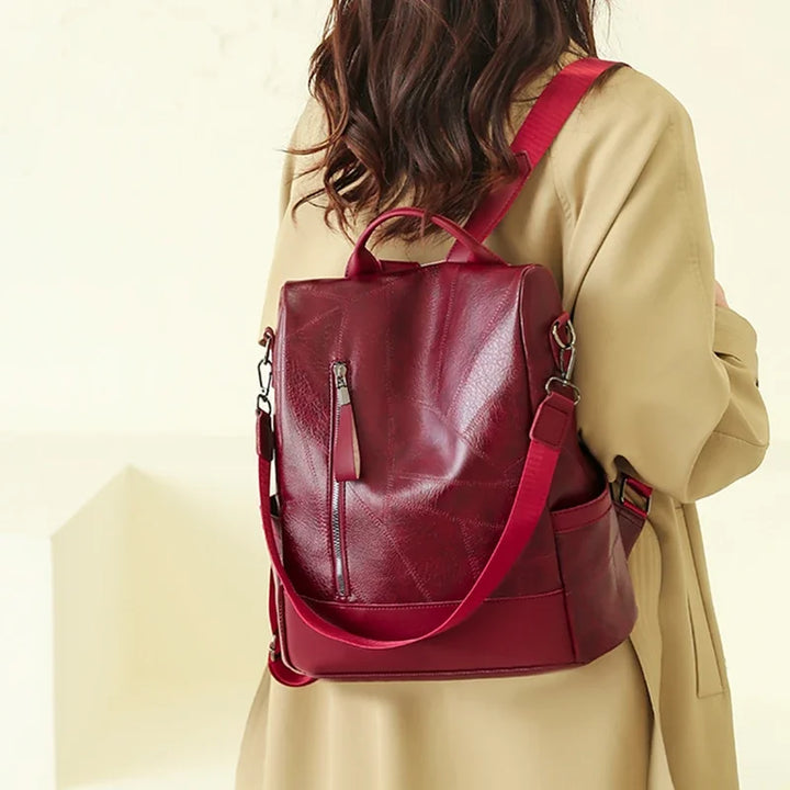 Eleganter Damen-Rucksack aus veganem Leder in Braun, stilvolle Tasche für Arbeit & Freizeit.