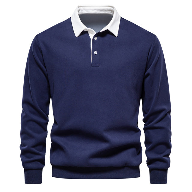 Herren Polo Pullover Langarm, elegant für Herbst & Winter. Ideal für Business Casual & Freizeitlooks.