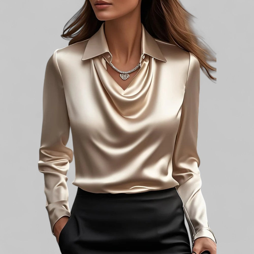 Vielseitige & stilvolle Damen Bluse mit elegantem Wasserfallausschnitt. Langarm Oberteil, ideal für Büro & Freizeit.