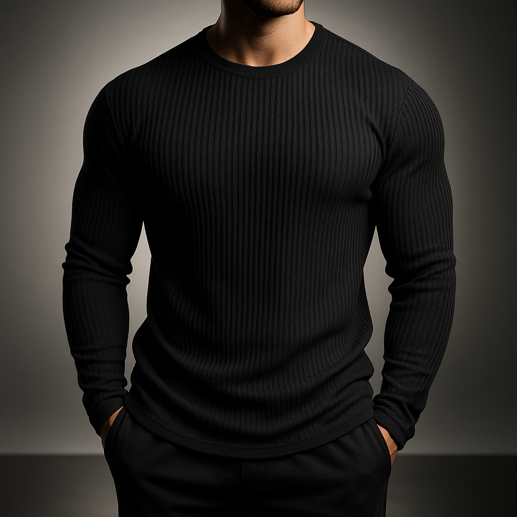 Herren Slimfit Langarm-Pullover mit eleganter Struktur. Basic für Business und casual. Stilvoller Herbst-Winter-Look.
