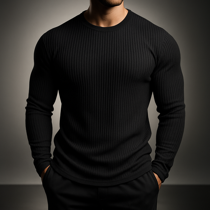 Herren Slimfit Langarm-Pullover mit eleganter Struktur. Basic für Business und casual. Stilvoller Herbst-Winter-Look.