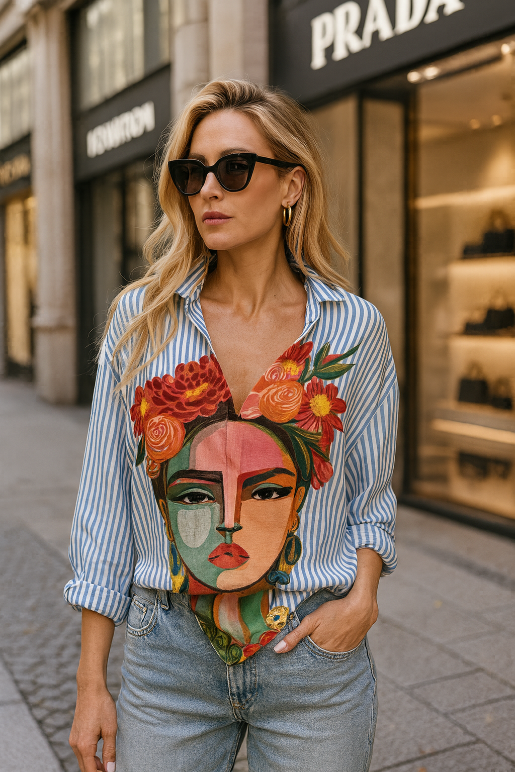 Elegante Damen Künstlerbluse in Satin-Optik mit einzigartigem Malereffekt. Vielseitiges Oberteil für Mode & Freizeit.