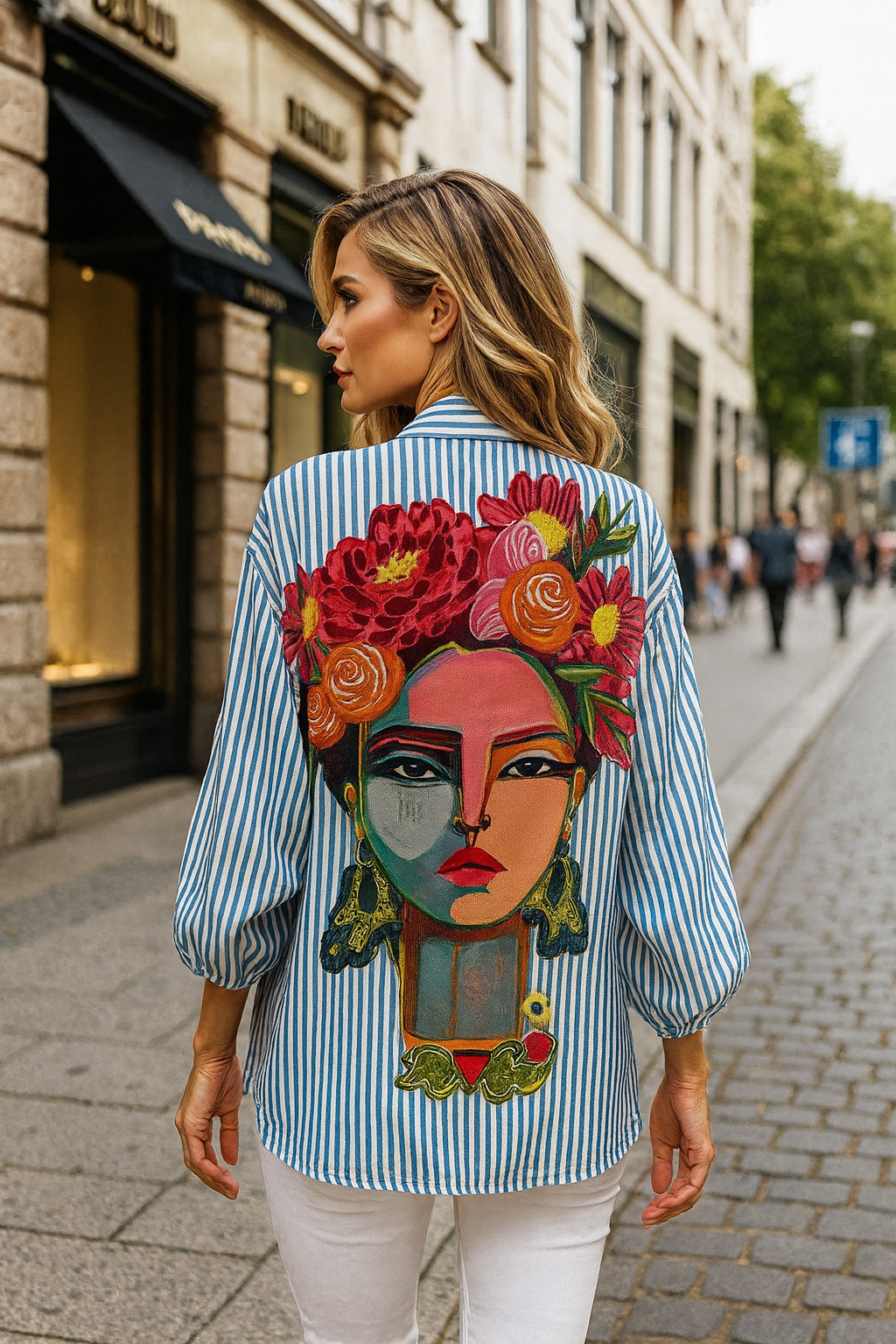 Vielseitige Damenbluse im Künstler-Stil, mit glänzendem Satin-Finish und kreativem Malereffekt. Für Freizeit & Events.
