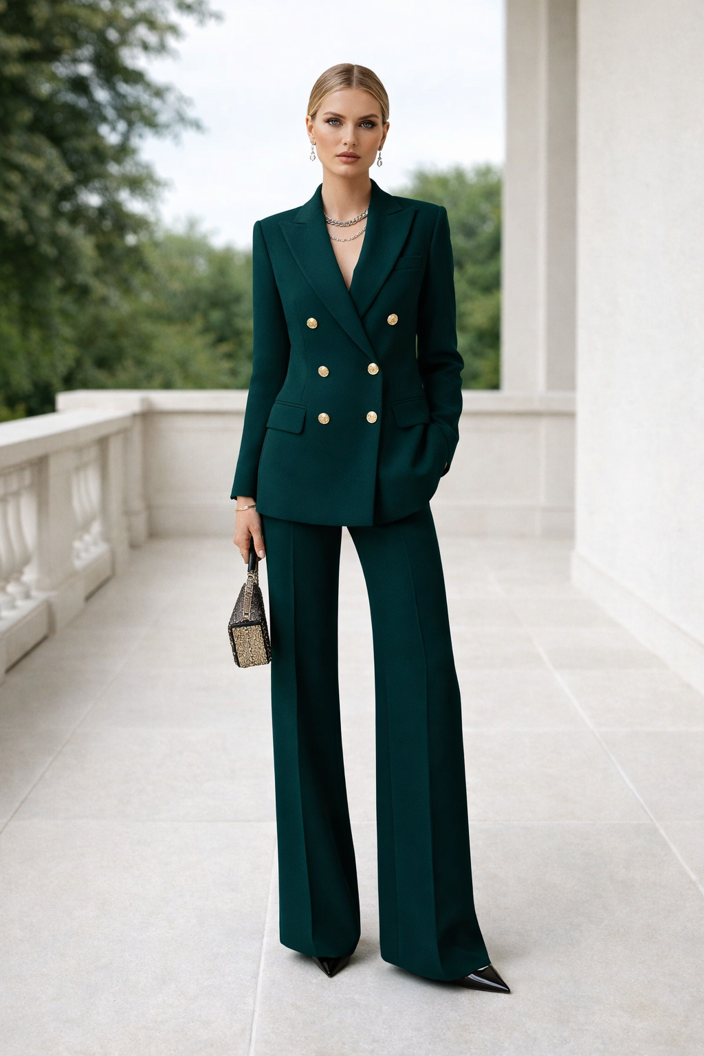 Hochwertiger Damen Business Anzug. Eleganter Blazer und bequeme Hose für Damenbekleidung.