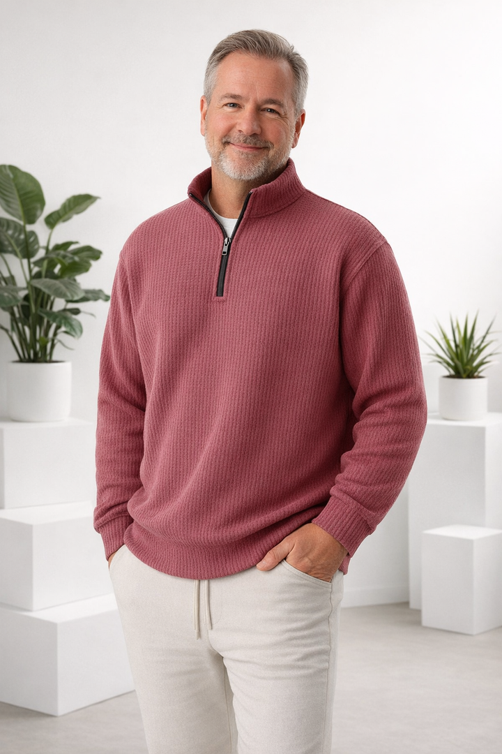 Herren Pullover mit Reißverschluss und Stehkragen, Langarm, bequem und vielseitig.