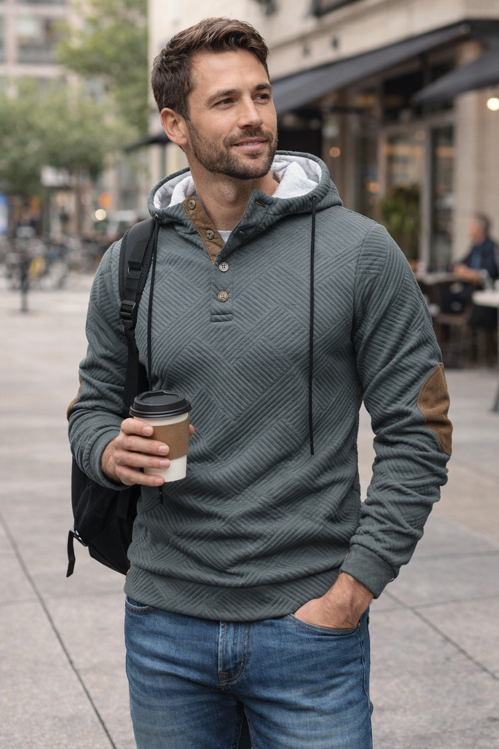 Schwarzer Herren Hoodie. Stilvoller Freizeit-Kapuzenpullover für Männer. Modern & bequem.