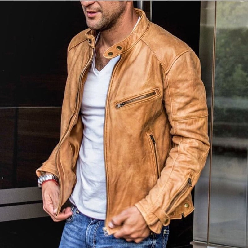 Robuste Leandro Herren-Lederjacke, wetterfest und schwarz, perfekt für Übergangstage und Outdoor-Aktivitäten.