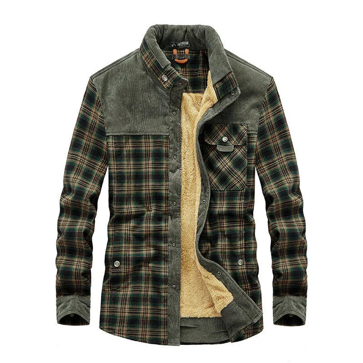Stilvolle Herren Flanell Hemdjacke grün, warm & bequem, perfekt als Übergangsjacke für Herbst/Winter.