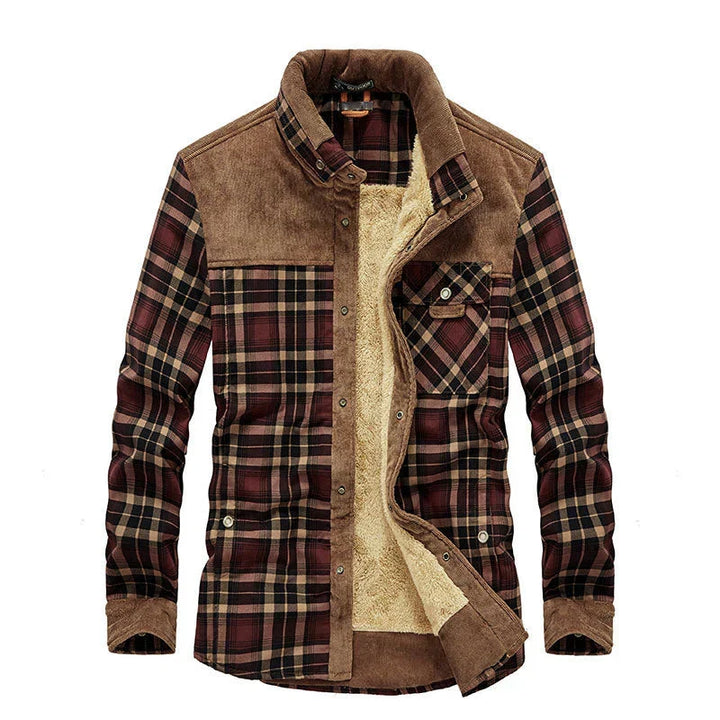 Multifunktionale Herren Winter Hemdjacke in Braun mit praktischen Taschen, warm & modisch.