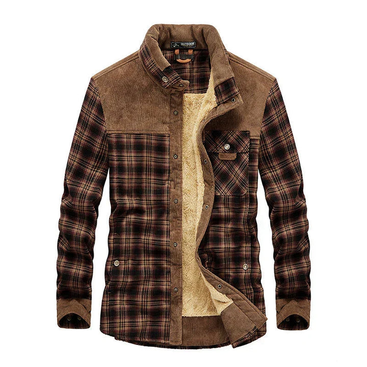 Herren warme Khaki Hemdjacke mit Taschen, Flanell, ideal für Winter & Freizeit Outdoor.