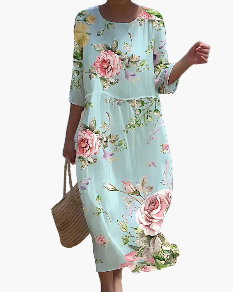Elegantes Damen Sommerkleid mit farbenfrohem Blumenmuster; perfekt für Freizeit & Urlaub. Bequem und modisch.
