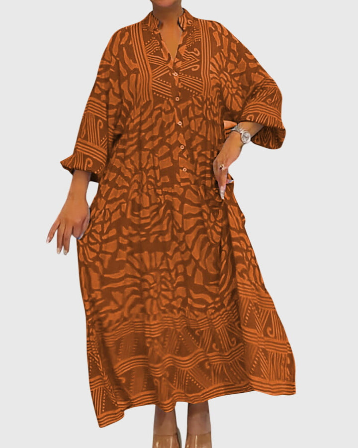 Modisches Damen Printkleid mit tiefem V-Ausschnitt und kurzen Ärmeln, ein leichtes Sommer-Outfit für Frauen.