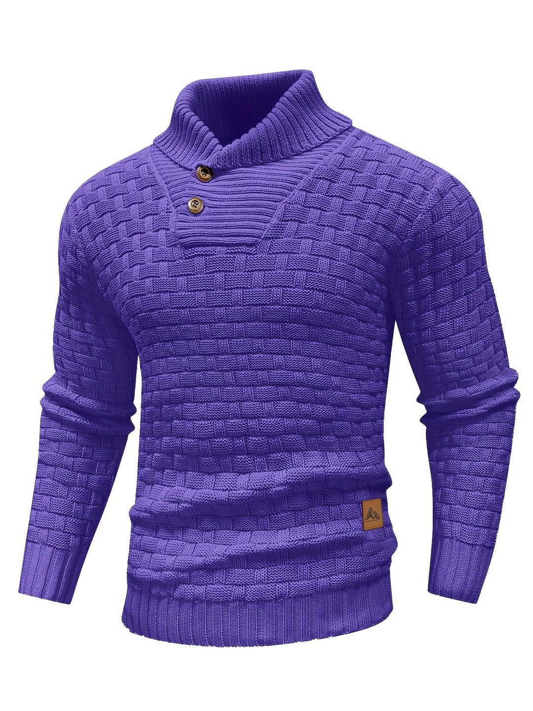 Moderner Herren Winterstrick. Schalkragen, Waffelstruktur, bequem und stilvoll.