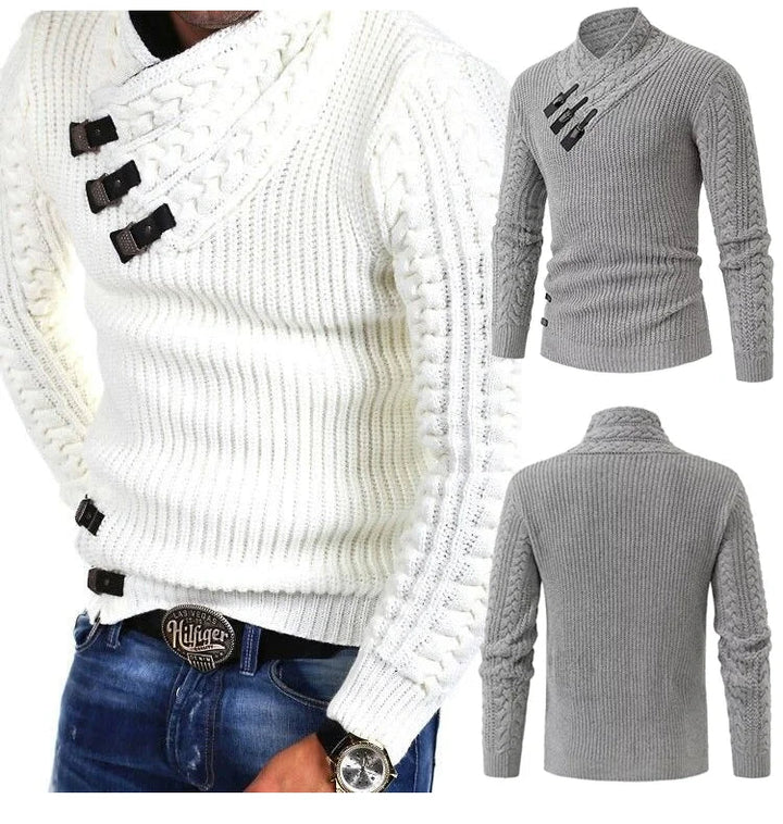Eleganter Herren Langarm-Pullover in Schwarz. Stylischer Winterpullover für Männer, kombiniert Komfort & Eleganz.