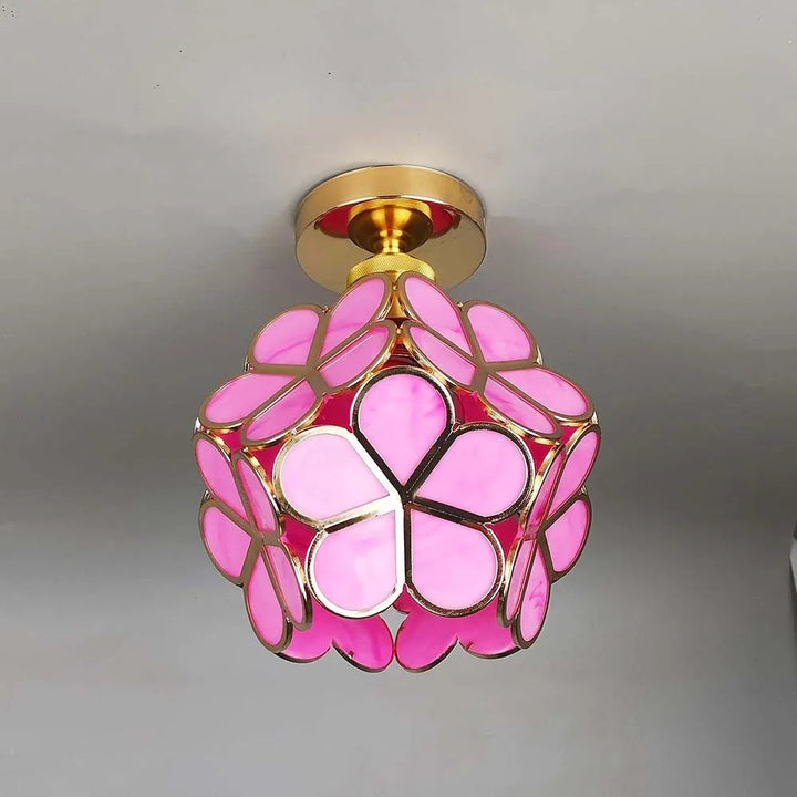 Runde Glas Deckenleuchte mit Blumen Design. Moderne Innenbeleuchtung, ideal für Flur & Wohnzimmer Ambiente.