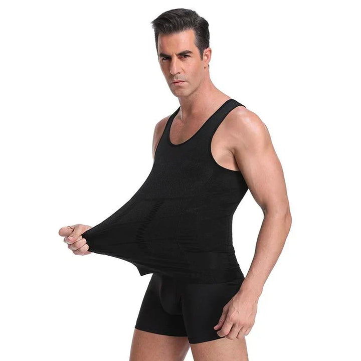 Herren Kompressions-Tanktop, grau, für eine schlankere Taille und Brustpartie.
