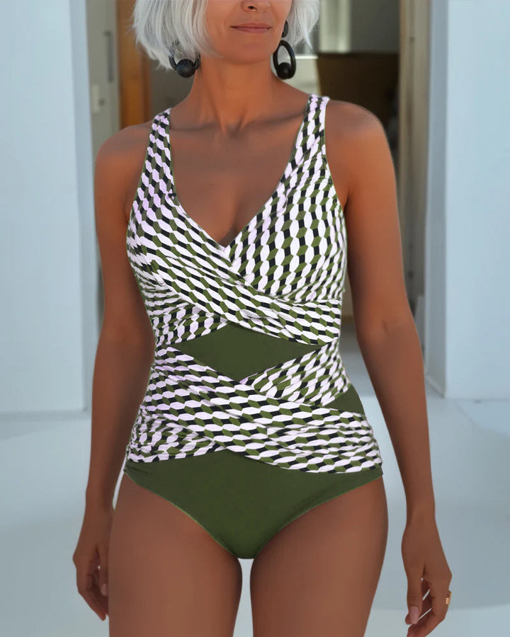 Eleganter Damen Badeanzug für den Sommer: Bademode mit raffiniertem Überkreuz-Design und Cut-outs.