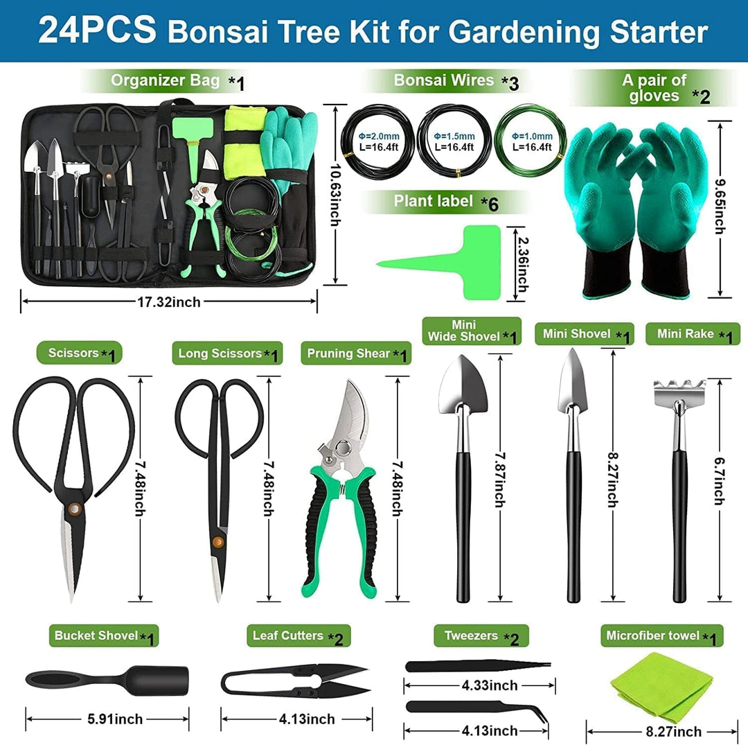 Ideales 24-teiliges Bonsai-Geschenkset: Gartenwerkzeuge aus Hochkohlenstoffstahl & PU-Ledertasche für alle Pflegebedürfnisse.