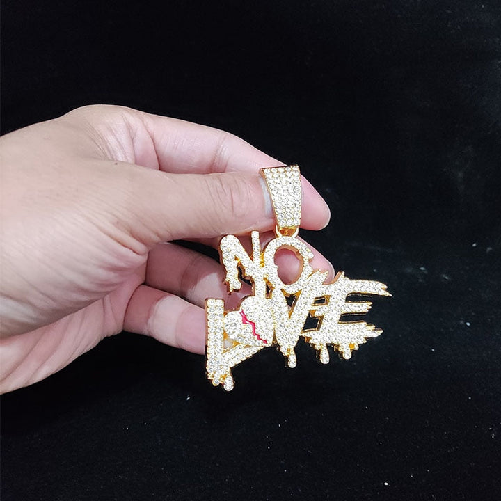 Kubanische Gliederkette "NO LOVE" mit Strass. Silberfarbene Hip Hop Halskette für Damen & Herren. Edles Geschenk.