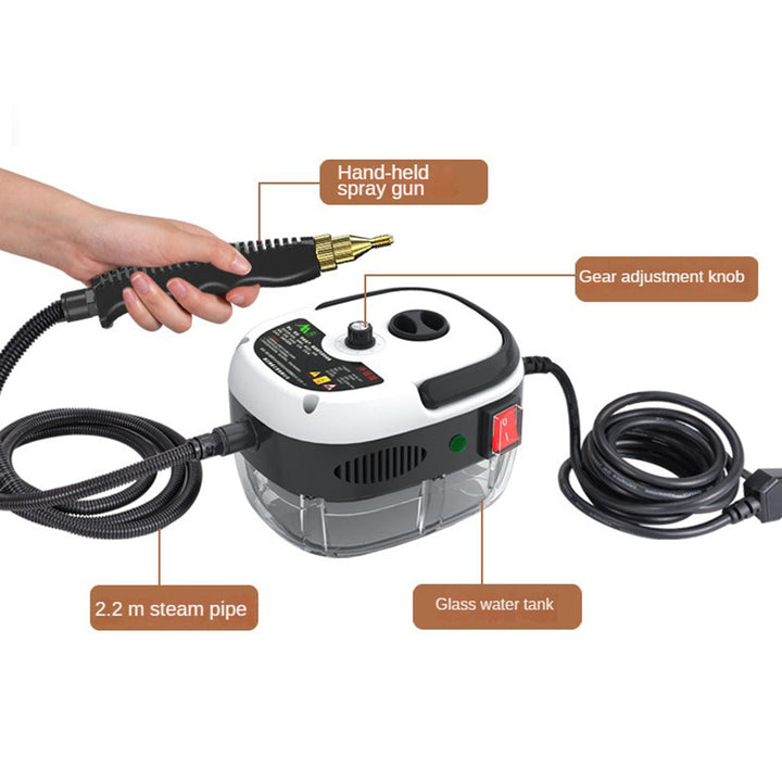 2500W Hochdruck-Dampfreiniger reinigt effektiv Flecken und Schmutz in Küche, Bad und Boden, für ein sauberes Zuhause.
