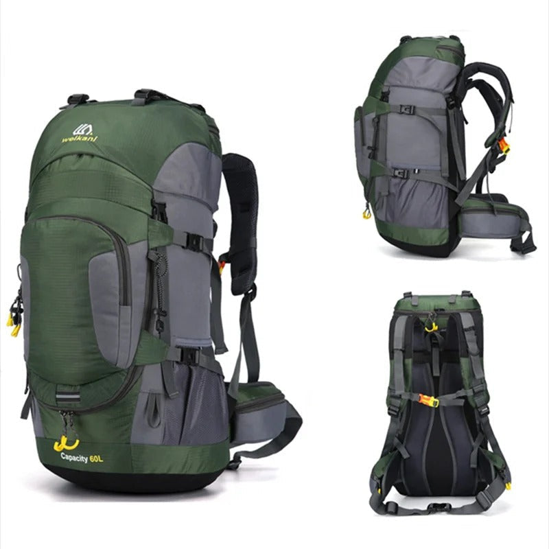 Leistungsstarker 60L Abenteuer-Rucksack, wasserdicht, schützt Ihre Ausrüstung bei jedem Outdoor-Erlebnis.