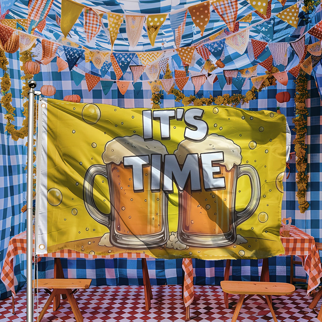 Große Oktoberfest Deko-Flagge in Blau-Weiß, wetterfest. Perfekt als Feierfahne & Partydeko für Bierfeste.