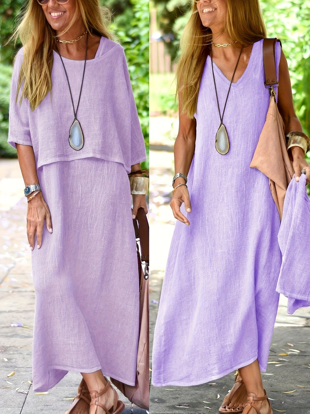 Bequemes Damen Maxikleid Set, zweiteilig, im lässigen Boho-Stil, perfekt für den Strand.