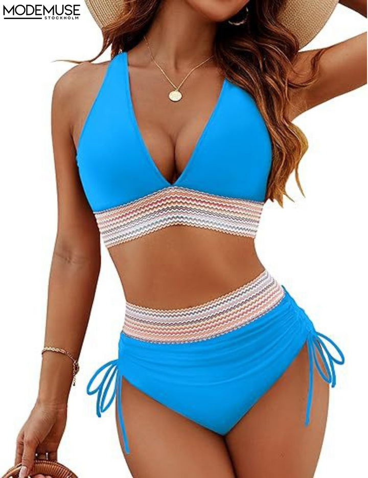 Damen Strandmode: High Waist Bikini Set, ideal zum Sonnenbaden und Schwimmen.