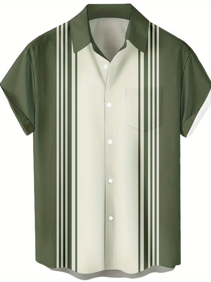 Atmungsaktives Herren Kurzarmhemd mit Streifen im Vintage-Look. Angenehm zu tragen im Sommer & Urlaub.
