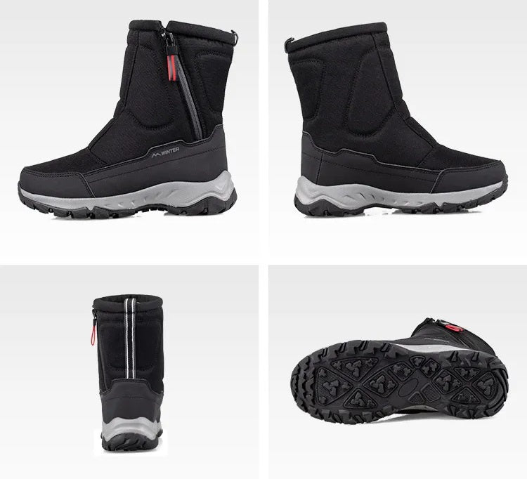 Seitenansicht der Herren-Winterstiefel: robust, warm, wasserdicht für Schnee. Komfortable Halbschaftstiefel.