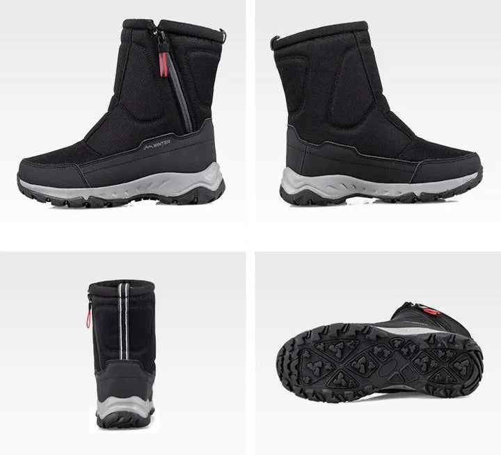 Seitenansicht der Herren-Winterstiefel: robust, warm, wasserdicht für Schnee. Komfortable Halbschaftstiefel.