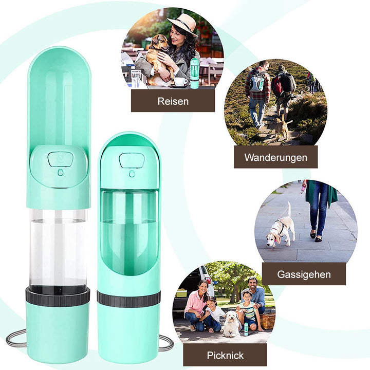 Auslaufsichere Hunde-Reiseflasche für Futter & Wasser unterwegs, unverzichtbares Tierzubehör.