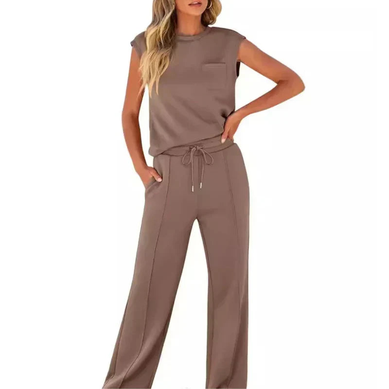 Elegantes Damen Zweiteiler Set Alana, ärmellos und vielseitig. Perfekt für Sommer, Freizeit & stilvolle Auftritte.