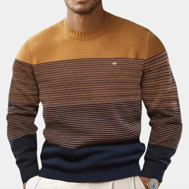 Oranger Herren Rundhals-Pullover, ganzjährig tragbar. Ideal für Büro, Freizeit & elegante Herrenmode.