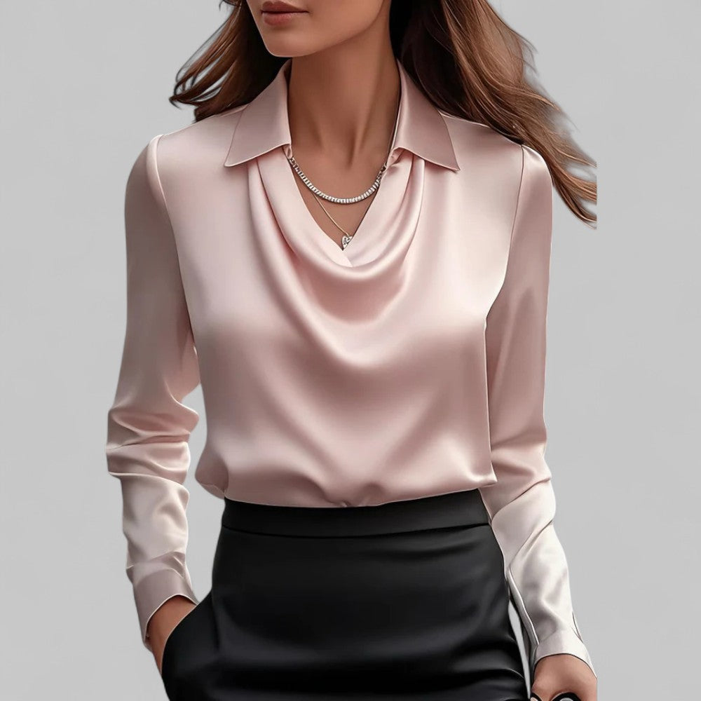 Festliche Damen Bluse mit edlem Wasserfallausschnitt. Klassisches Langarm Oberteil für besondere Anlässe.