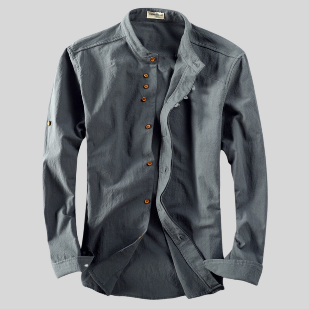 Modernes dunkelgraues Slim Fit Langarmhemd für Herren, perfekt für Büro und Smart-Casual-Anlässe.