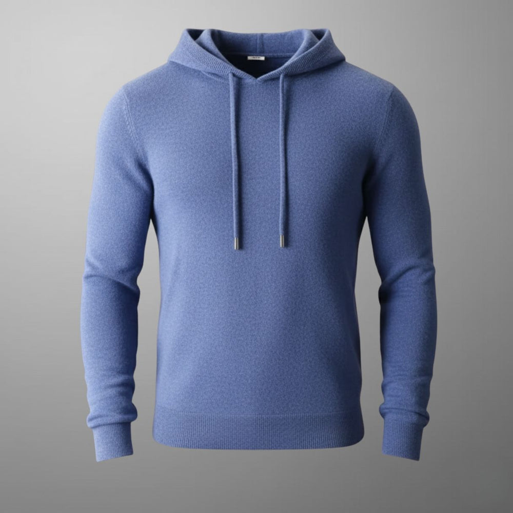 Stilvoller blauer Herren Kapuzenpullover mit Kapuze. Moderner, bequemer Hoodie für Freizeit und Casual-Looks.