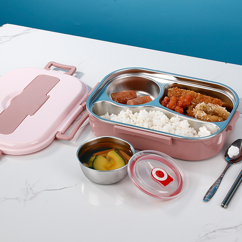 Auslaufsichere Edelstahl-Thermo-Lunchbox mit Fächern, hält Essen stundenlang frisch & warm/kühl.