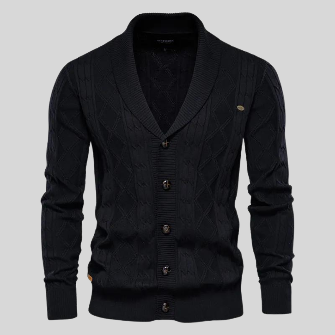 Herren Cardigan mit V-Ausschnitt und elegantem Knopfverschluss. Klassische Herrenbekleidung für Business & Freizeit.