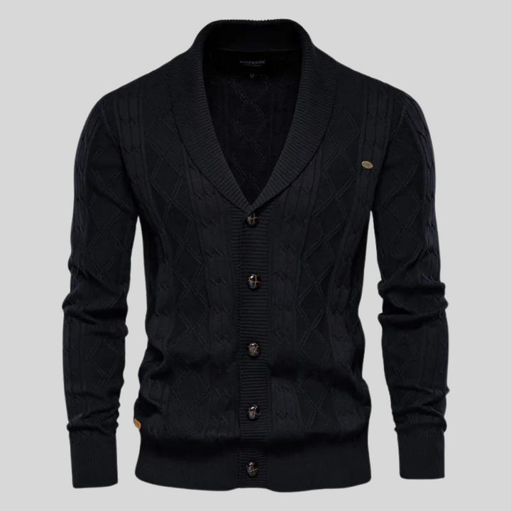 Herren Cardigan mit V-Ausschnitt und elegantem Knopfverschluss. Klassische Herrenbekleidung für Business & Freizeit.